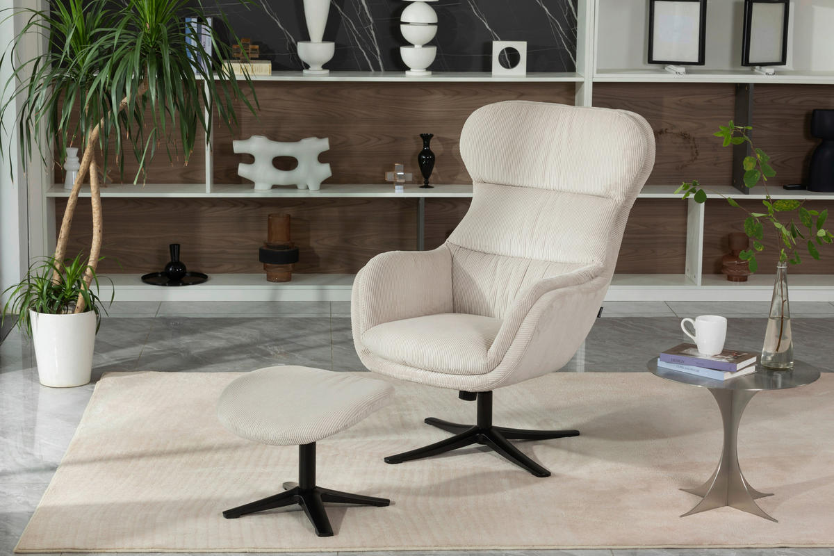 FOTEL SZETT - bézs/fekete, Modern, textil/fém (76/110/88,5cm) - Livetastic