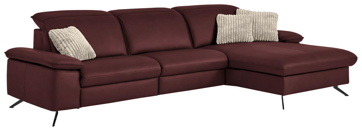 ECKSOFA  Echtleder Beere  - Beere/Schwarz, Design, Leder/Metall (307/169cm) - Beldomo Premium