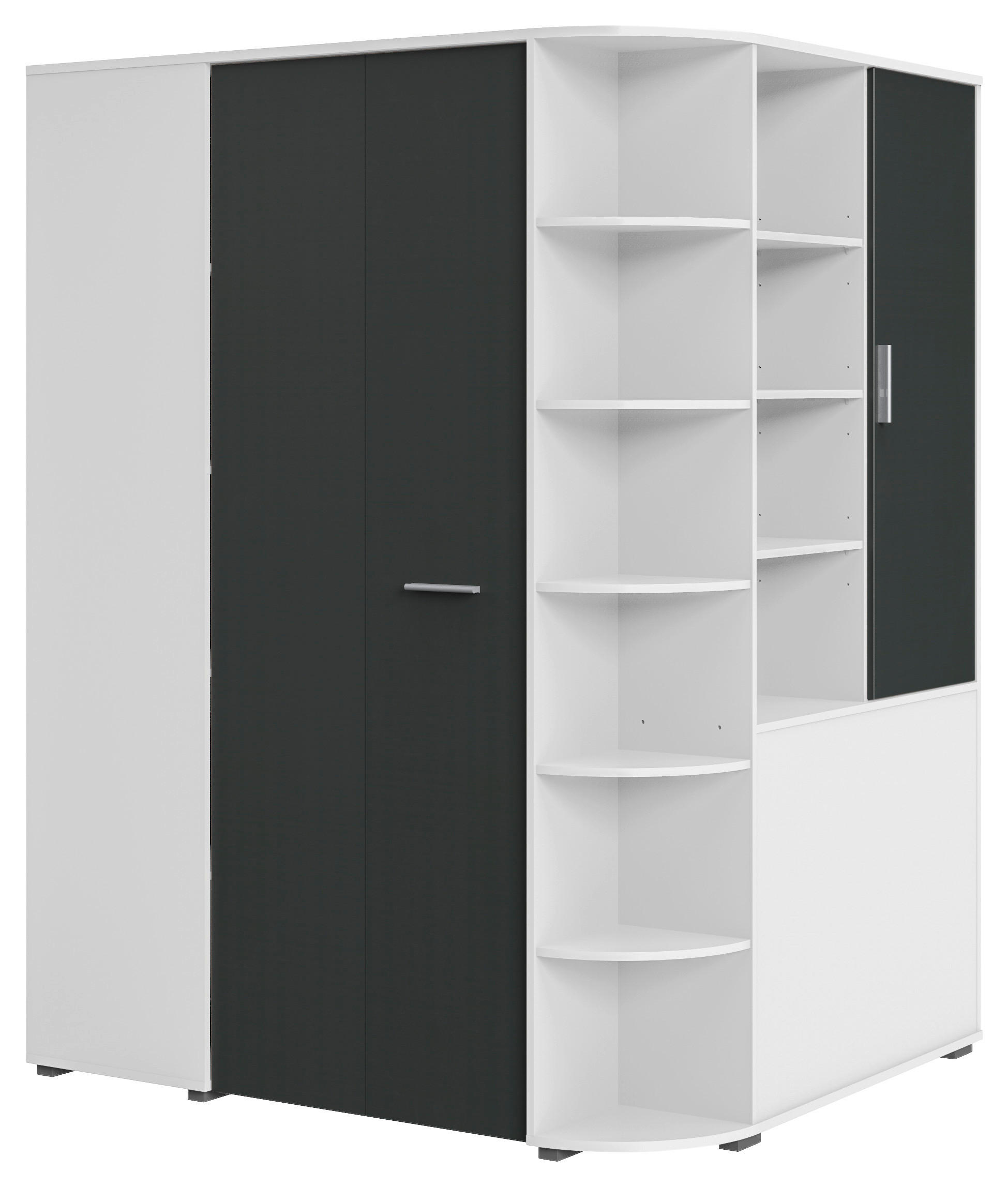 BEGEHBARER ECKSCHRANK Graphitfarben, Weiß 124/199/148 cm  - Alufarben/Graphitfarben, KONVENTIONELL, Holzwerkstoff/Kunststoff (124/199/148cm) - Boxxx