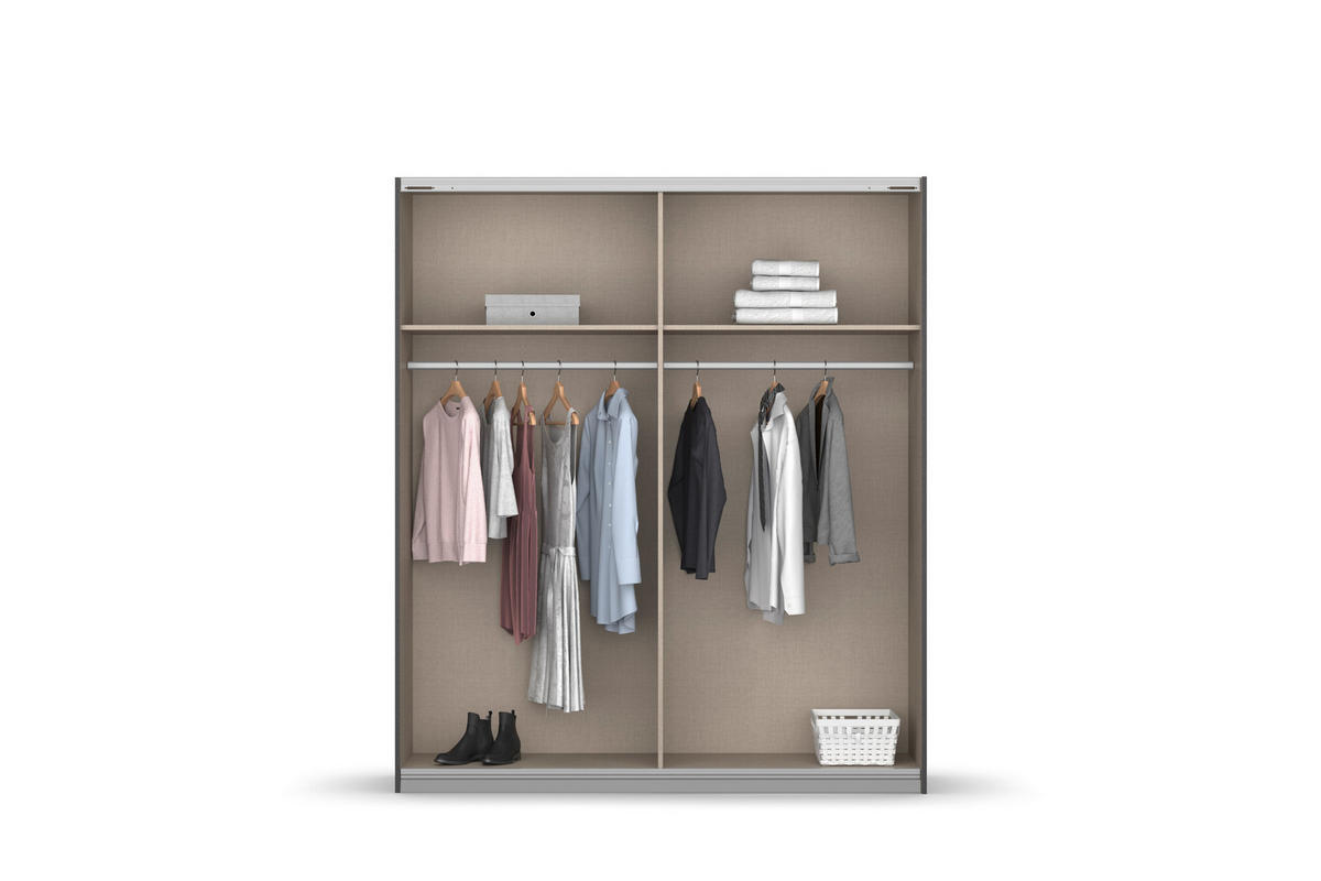 SCHWEBETÜRENSCHRANK Graphitfarben, Silberfarben  - Silberfarben/Alufarben, Modern, Holzwerkstoff/Metall (181/197/61cm) - Rauch Möbel