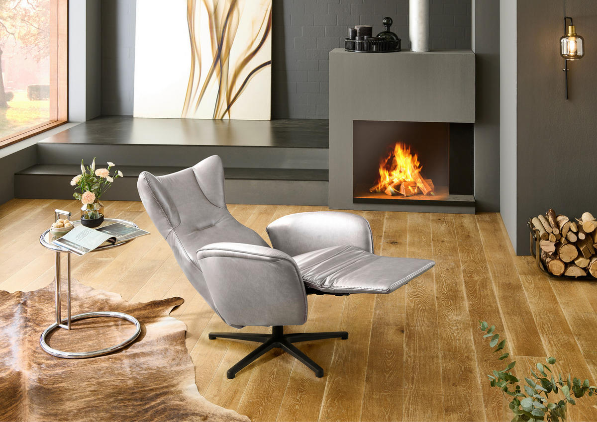 RELAXSESSEL Leder Alufarben  - Schwarz/Alufarben, Design, Leder/Metall (75/106/86cm) - Valdera