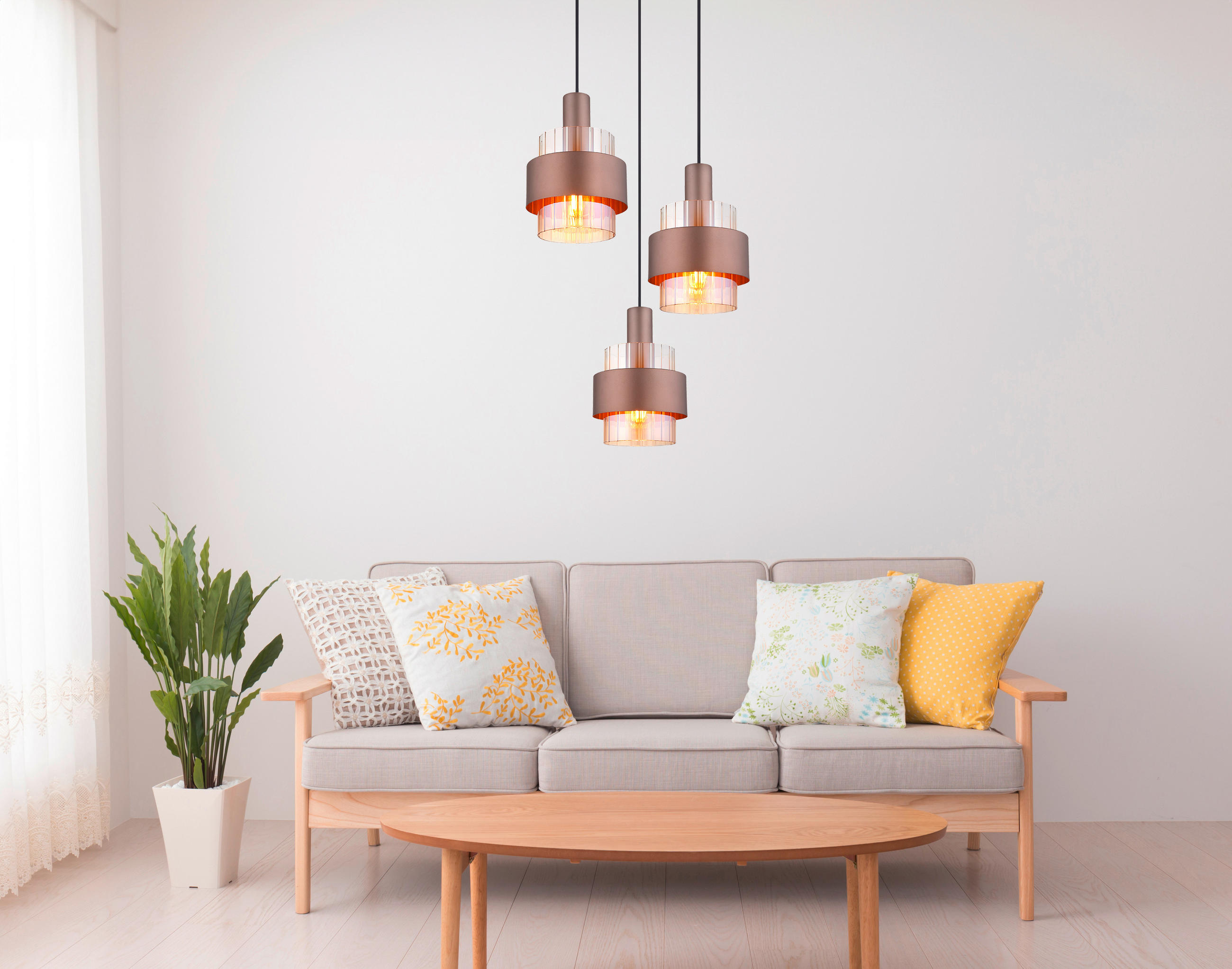 FÜGGŐLÁMPA 45/150 cm - bronz/fekete, Design, műanyag/Üveg (45/150cm)