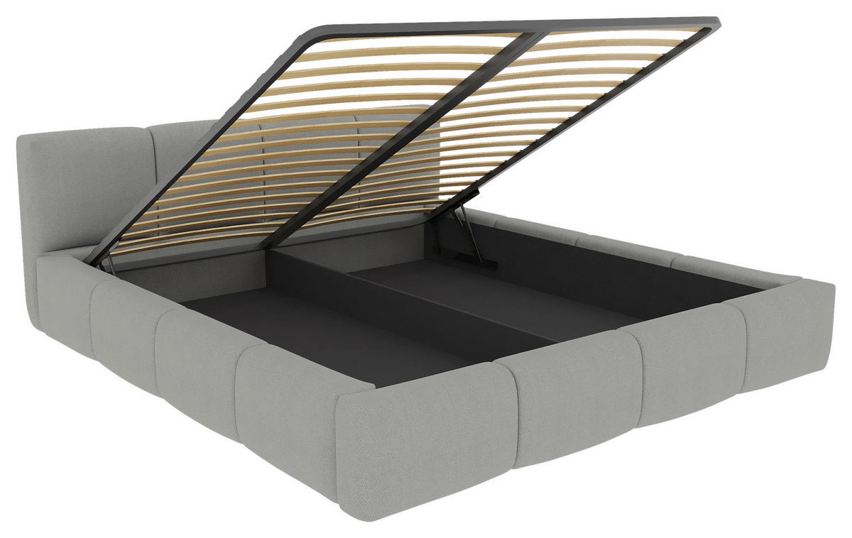 POLSTERBETT 180/200 cm,  in Silberfarben, Lattenrost, Bettkasten,  - Silberfarben/Schwarz, Design, Holz/Textil (180/200cm) - Xora