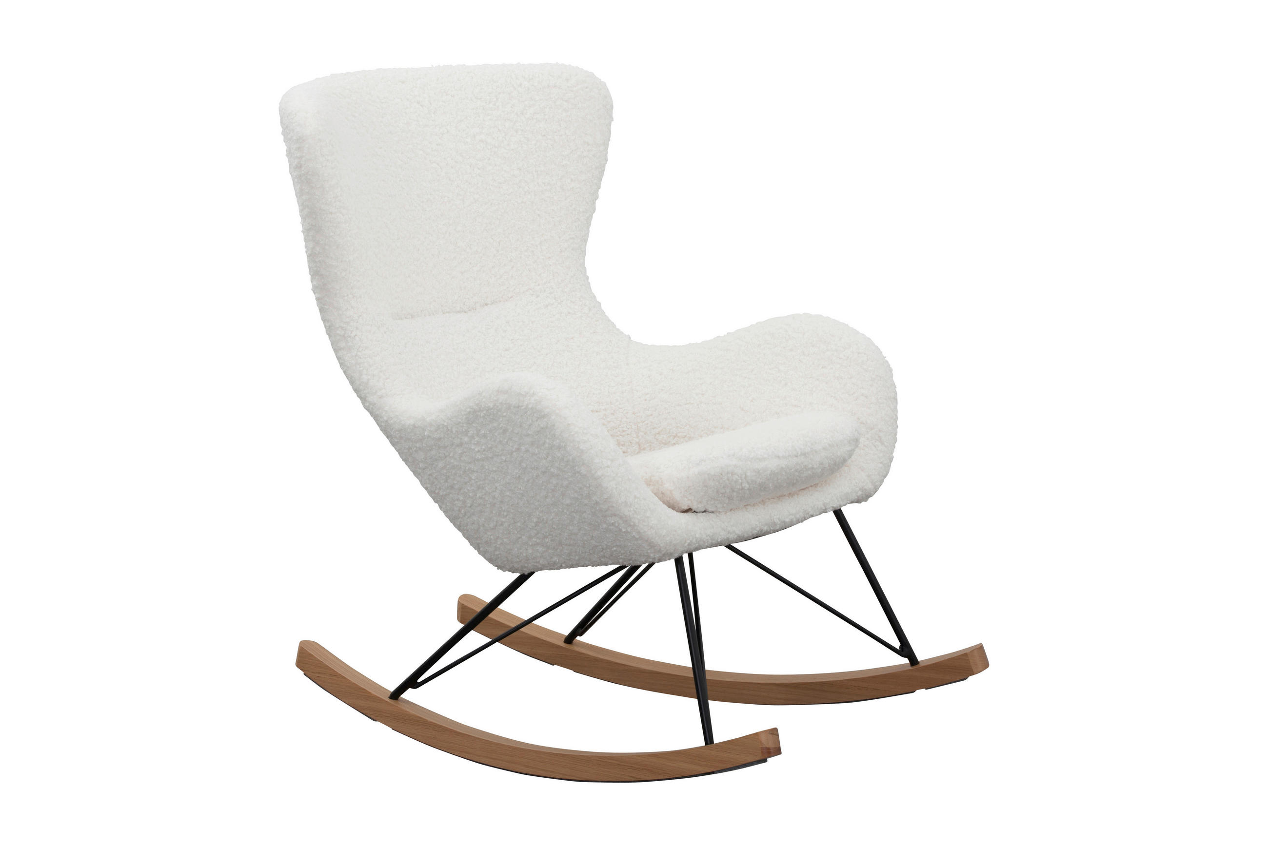 SCHAUKELSTUHL in Teddystoff Weiß  - Eichefarben/Schwarz, MODERN, Holz/Textil (75/106/102cm) - Livetastic