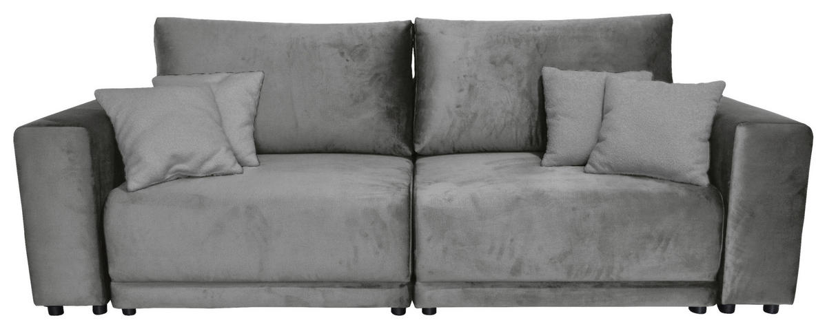 BIGSOFA in Velours Dunkelgrau  - Dunkelgrau/Schwarz, Design, Kunststoff/Textil (256/88/120cm) - home24
