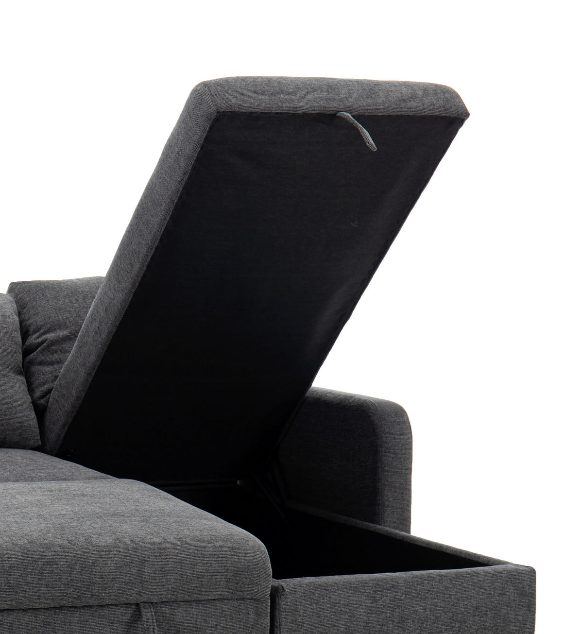ECKSOFA TUMO Dunkelgrau Leinenoptik Rückenkissen, Bettkasten  - Dunkelgrau/Schwarz, Design, Kunststoff/Textil (152,5/225,5cm) - Livetastic