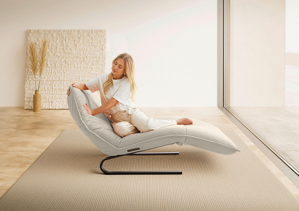 RELAXLIEGE Echtleder Beige  - Beige/Schwarz, Design, Leder/Metall (86/42-83/141-180cm) - Koinor