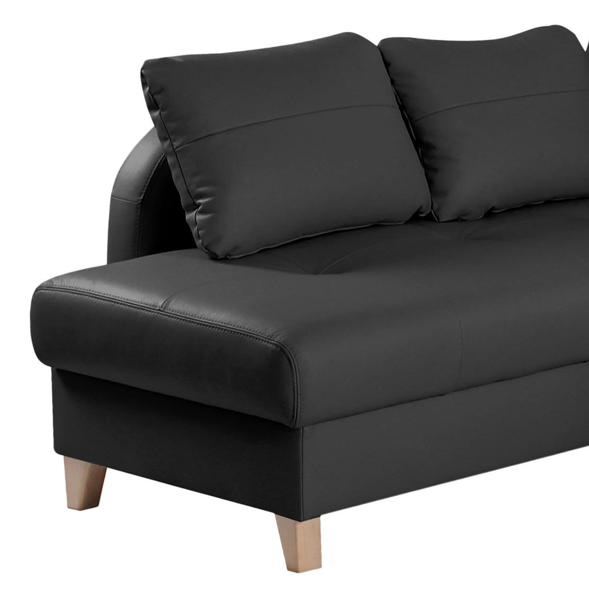 ECKSOFA Schwarz Echtleder Lederlook  - Buchefarben/Schwarz, Design, Leder/Holz (227/168cm) - Livetastic