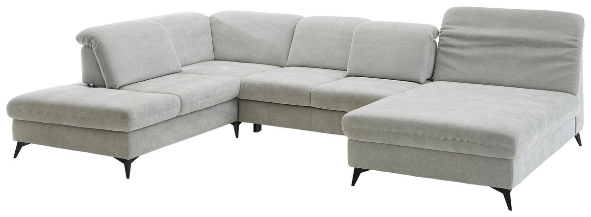 WOHNLANDSCHAFT in Chenille Silberfarben  - Silberfarben/Schwarz, Design, Textil/Metall (255/369/198cm) - Beldomo Style