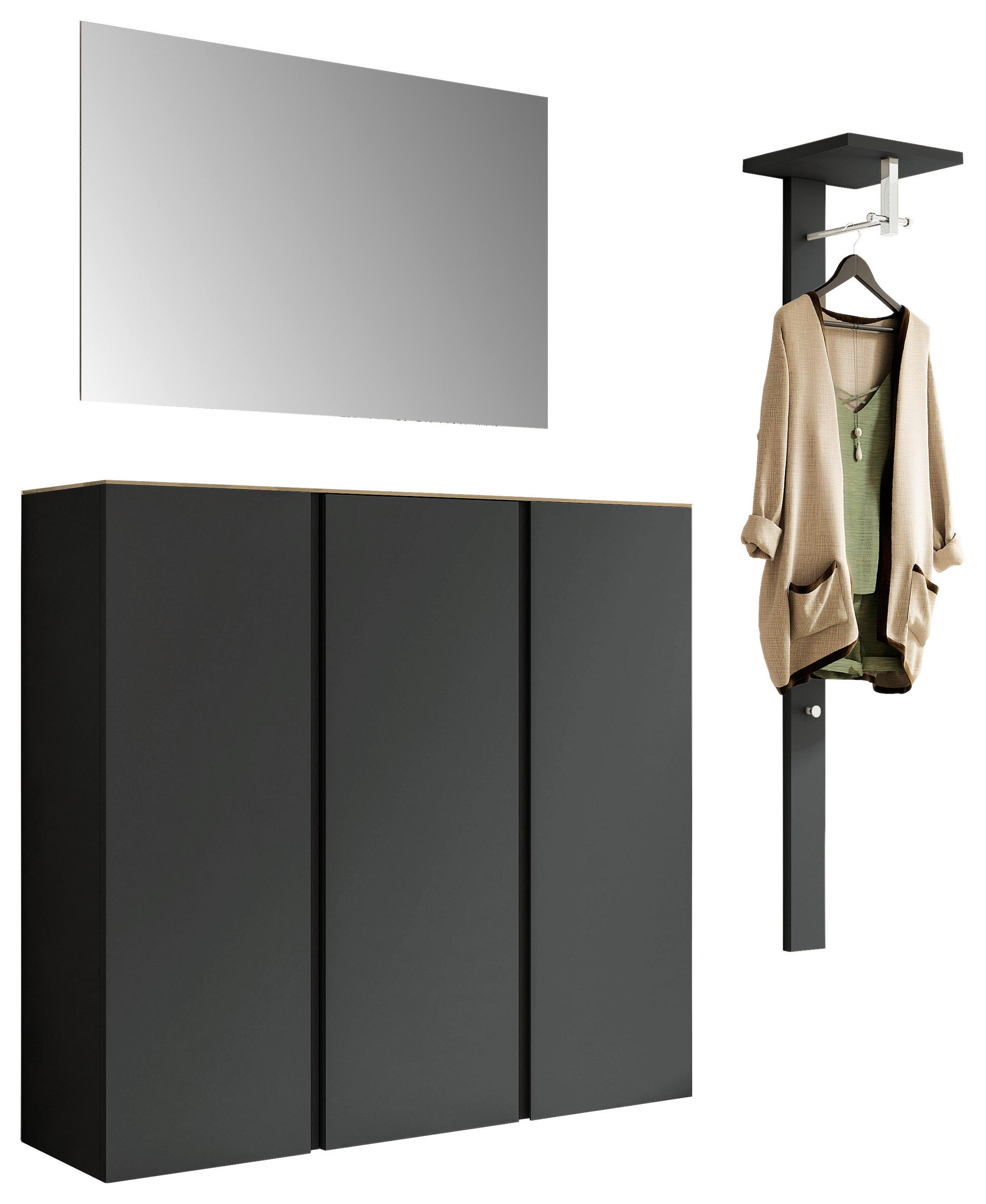 SCHUHSCHRANK 121/111/33 cm  - Eichefarben/Anthrazit, Design, Holzwerkstoff (121/111/33cm) - Moderano