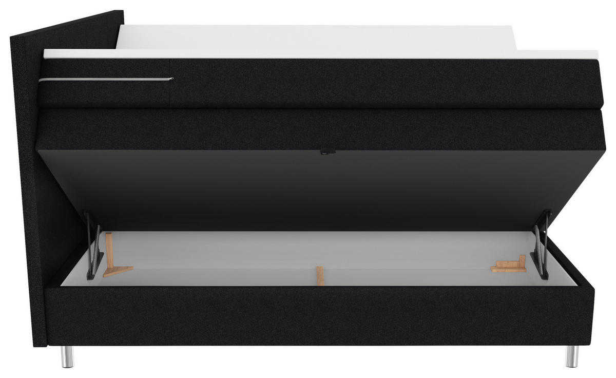 BOXSPRINGBETT 200/200 cm,  in Schwarz, Bettkasten, Topper, Matratzen, H3 = fest  - Chromfarben/Schwarz, KONVENTIONELL, Kunststoff/Textil (200/200cm) - Boxxx