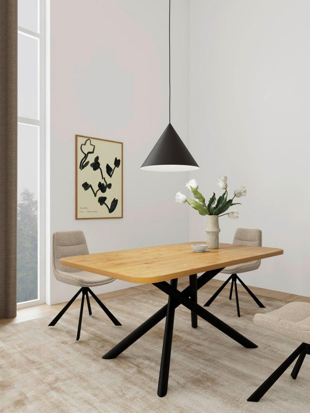 ESSTISCH Nachbildung  Metall, Holzwerkstoff rechteckig Eichefarben  - Eichefarben/Schwarz, KONVENTIONELL, Holzwerkstoff/Metall (160/75/90cm) - MID.YOU
