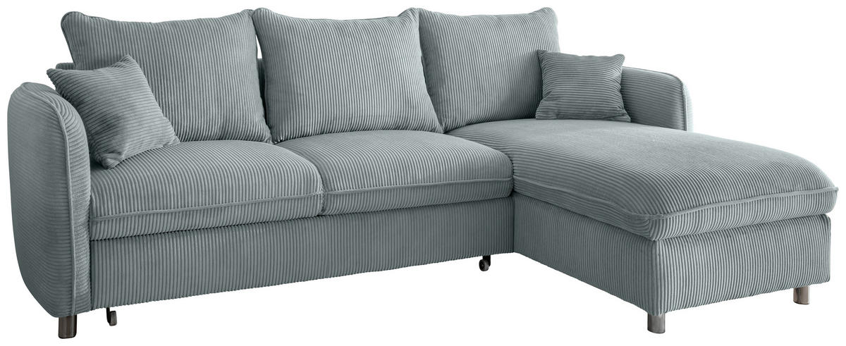ECKSCHLAFSOFA in Cord Hellblau  - Chromfarben/Hellblau, MODERN, Textil/Metall (254/160cm) - Livetastic
