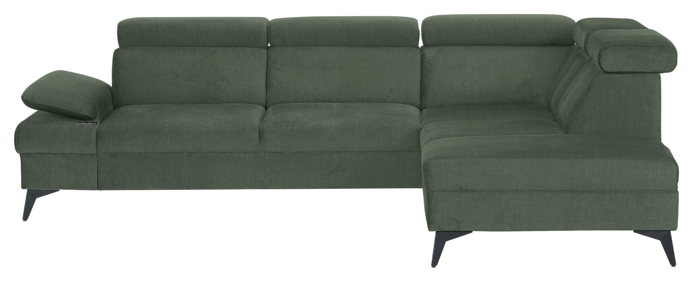 ECKSOFA Dunkelgrün Flachgewebe Rücken echt, Kopfteilverstellung, Sitzvorzug  - Dunkelgrün/Schwarz, MODERN, Textil/Metall (258/210cm) - Landscape