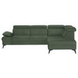 ECKSOFA Dunkelgrün Flachgewebe Rücken echt, Kopfteilverstellung, Sitzvorzug  - Dunkelgrün/Schwarz, MODERN, Textil/Metall (258/210cm) - Landscape
