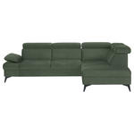ECKSOFA Dunkelgrün Flachgewebe Rücken echt, Kopfteilverstellung, Sitzvorzug  - Dunkelgrün/Schwarz, MODERN, Textil/Metall (258/210cm) - Landscape