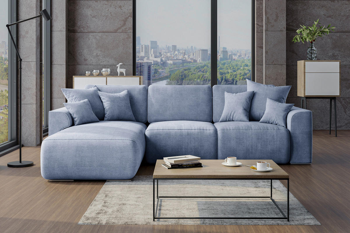ECKSOFA Hellblau Samt  - Chromfarben/Hellblau, KONVENTIONELL, Kunststoff/Textil (195/293cm) - Carryhome