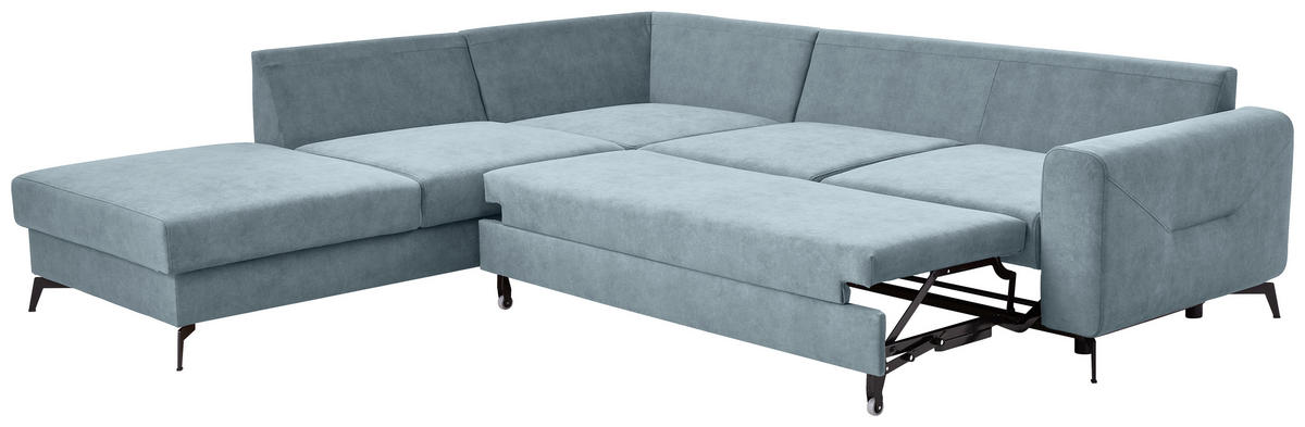 ECKSOFA Hellblau Chenille  - Schwarz/Hellblau, KONVENTIONELL, Textil/Metall (257/275cm) - Carryhome