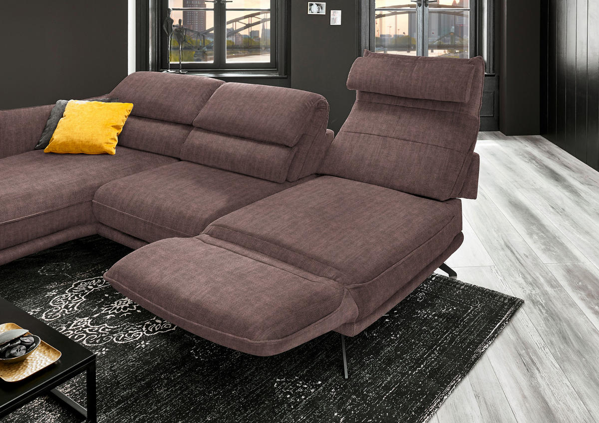 ECKSOFA in Velours Braun  - Schwarz/Braun, Design, Textil/Metall (153/283cm) - Valdera