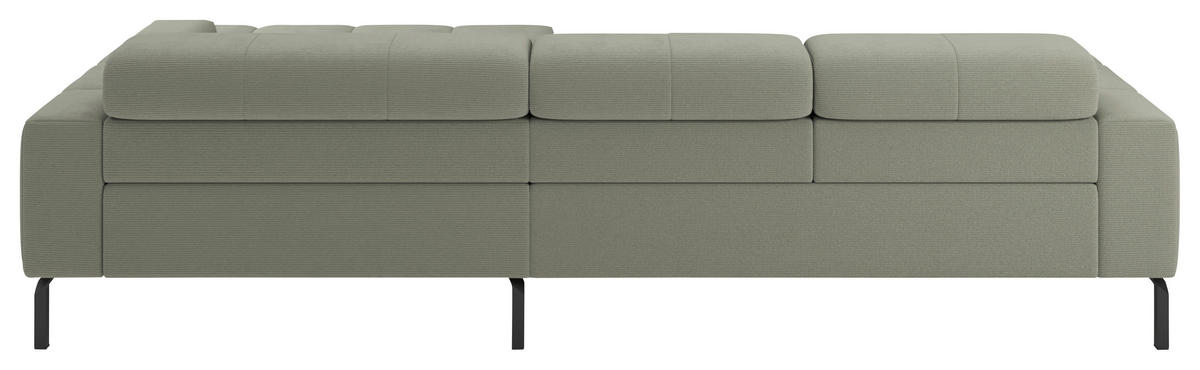 ECKSOFA Graugrün Feincord Rücken echt, Kopfteilverstellung, Sitztiefenverstellung  - Schwarz/Graugrün, KONVENTIONELL, Textil/Metall (293/226cm) - Hom`in