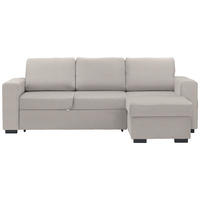 ECKSOFA Creme Velours Schlaffunktion, Rücken echt, Stauraum  - Creme/Schwarz, Design, Kunststoff/Textil (244/157cm) - Carryhome