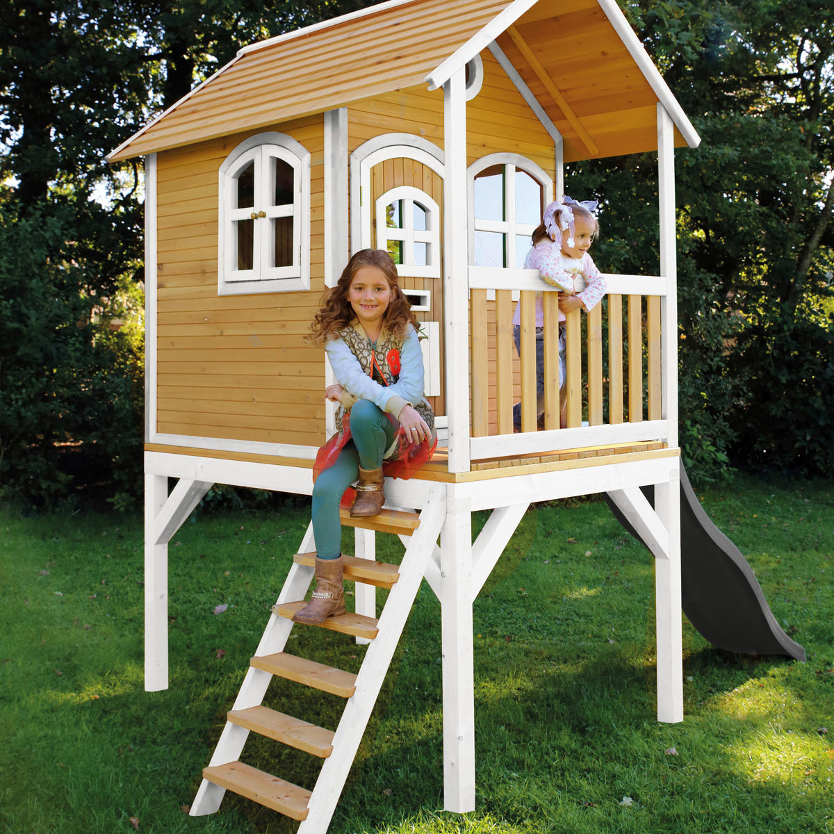SPIELHAUS 318/272/191 cm  - Braun/Weiß, KONVENTIONELL, Holz (318/272/191cm) - Ambia Garden