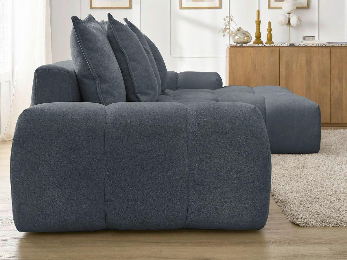 ECKSCHLAFSOFA EVEREST  mit Rücken echt, Armteil links, Armteil rechts Struktur Dunkelblau  - Schwarz/Dunkelblau, MODERN, Kunststoff/Textil (318/180cm) - Livetastic