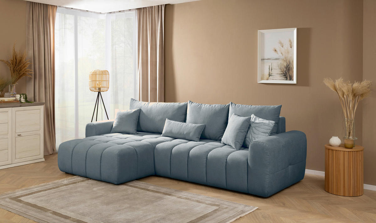 ECKSOFA in Velours Blau  - Blau/Schwarz, Konventionell, Kunststoff/Textil (168/298cm) - Carryhome