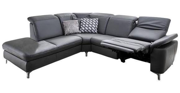 ECKSOFA Anthrazit Echtleder  - Chromfarben/Anthrazit, KONVENTIONELL, Leder/Metall (242/289cm) - Cantus