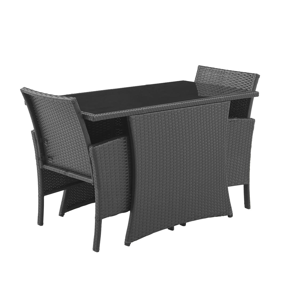 BALKONSET  3-teilig  - Schwarz, Design, Glas/Kunststoff - Livetastic