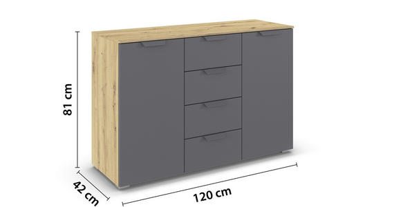 KOMMODE  in 120/81/42 cm  - Dunkelgrau/Eiche Artisan, Design, Holzwerkstoff/Metall (120/81/42cm) - Carryhome