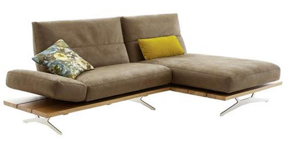 ECKSOFA in Mikrofaser Hellbraun  - Hellbraun/Edelstahlfarben, Natur, Holz/Textil (265/157cm) - Ambiente