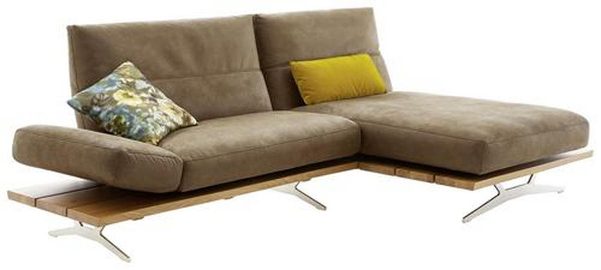 ECKSOFA inkl.Funktion Hellbraun Mikrofaser  - Hellbraun/Edelstahlfarben, Natur, Holz/Textil (275/157cm) - Ambiente