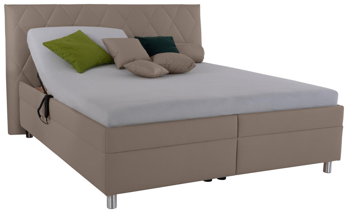 POLSTERBETT Matratze, Lattenrost, Bettkasten 180/200 cm  in Cappuccino  - Birkefarben/Silberfarben, KONVENTIONELL, Holz/Textil (180/200cm) - Esposa
