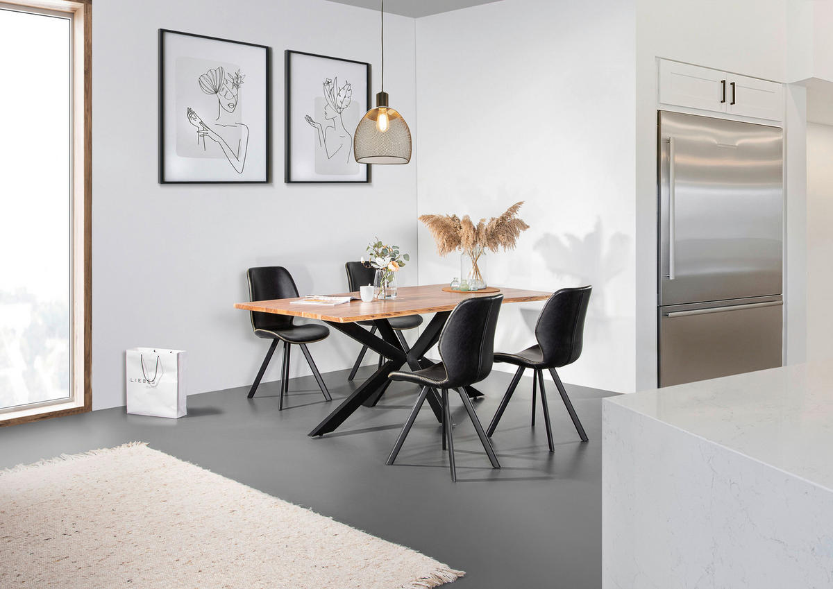 ESSTISCH Akazie massiv rechteckig Naturfarben, Schwarz  - Schwarz/Naturfarben, MODERN, Holz/Metall (180/90/75cm) - Livetastic