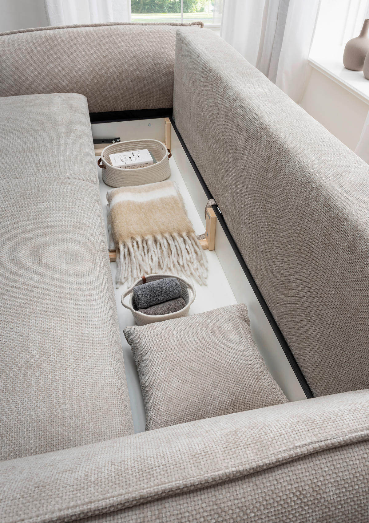 BIGSOFA Mikrofaser Creme  - Chromfarben/Creme, Basics, Kunststoff/Textil (242/71/90/131cm) - Livetastic