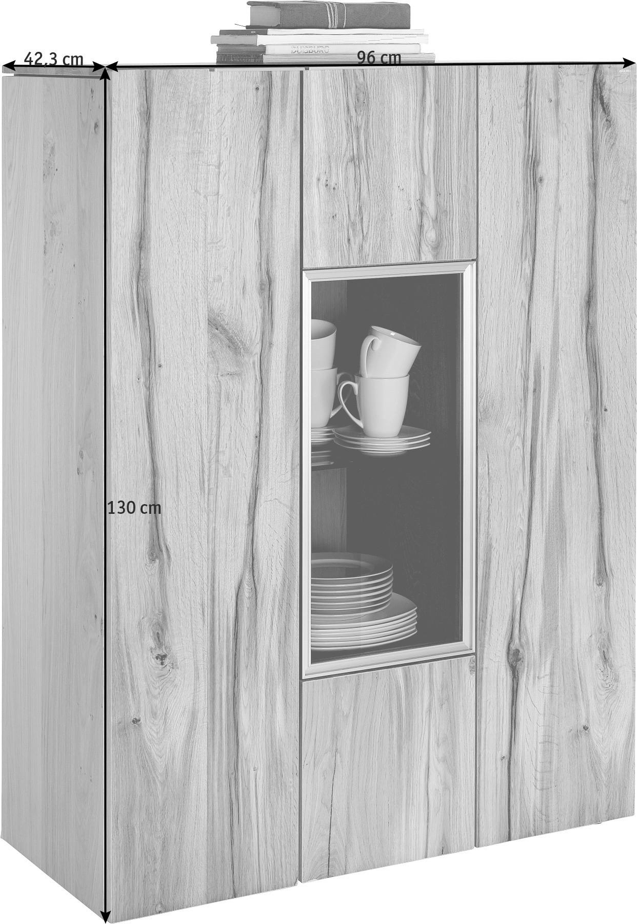 HIGHBOARD  in 96/130/42,3 cm  - Eichefarben/Silberfarben, Natur, Glas/Holz (96/130/42,3cm) - Voglauer
