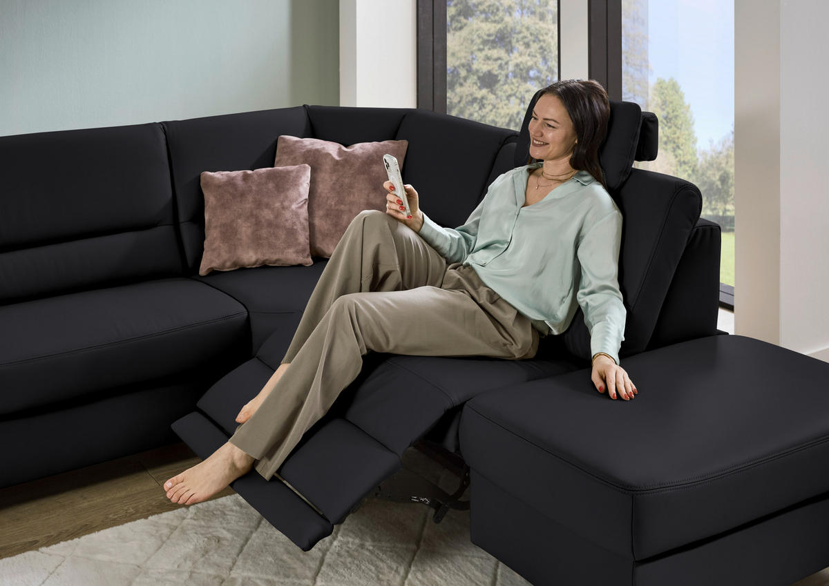 ECKSOFA  in Echtleder Schwarz  290/249 cm  - Schwarz, KONVENTIONELL, Leder/Metall (290/249cm) - Beldomo Premium