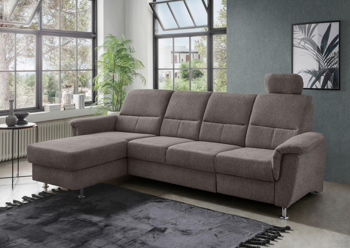 ECKSOFA Graubraun Chenille  - Chromfarben/Graubraun, KONVENTIONELL, Textil/Metall (165/292cm) - Livetastic