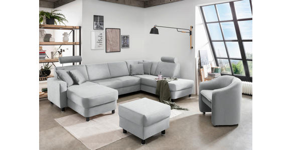 WOHNLANDSCHAFT  in Webstoff Hellgrau  - Hellgrau/Schwarz, Design, Holz/Textil (165/296/198cm) - Xora