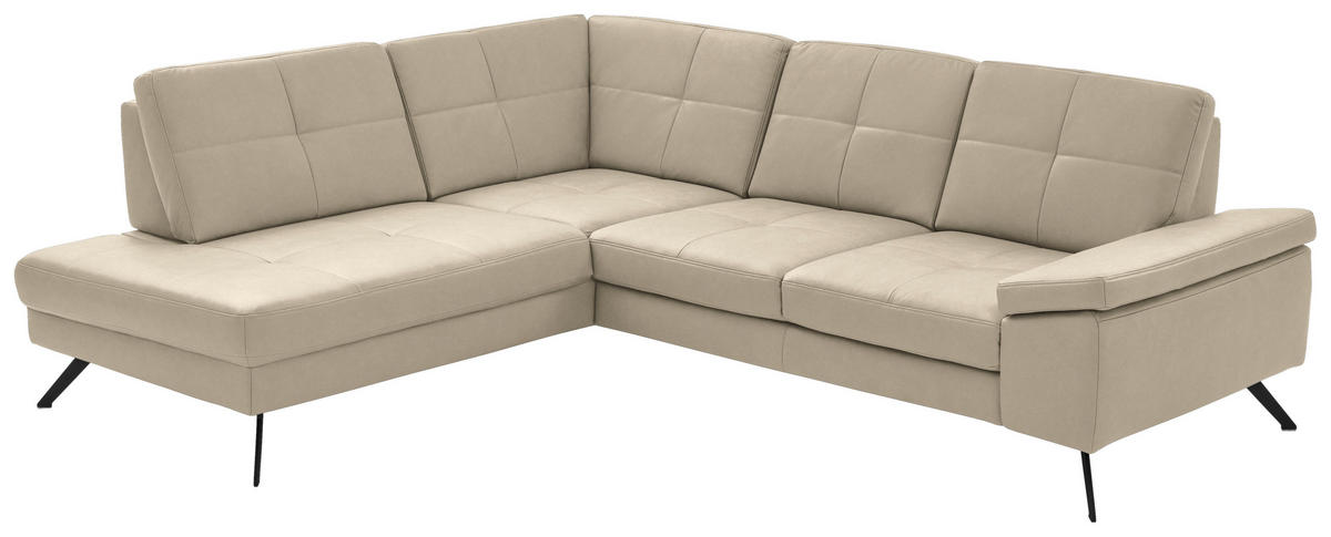 ECKSOFA in Lederlook, Mikrofaser Beige  - Beige/Schwarz, Design, Textil/Metall (194/261cm) - Beldomo System