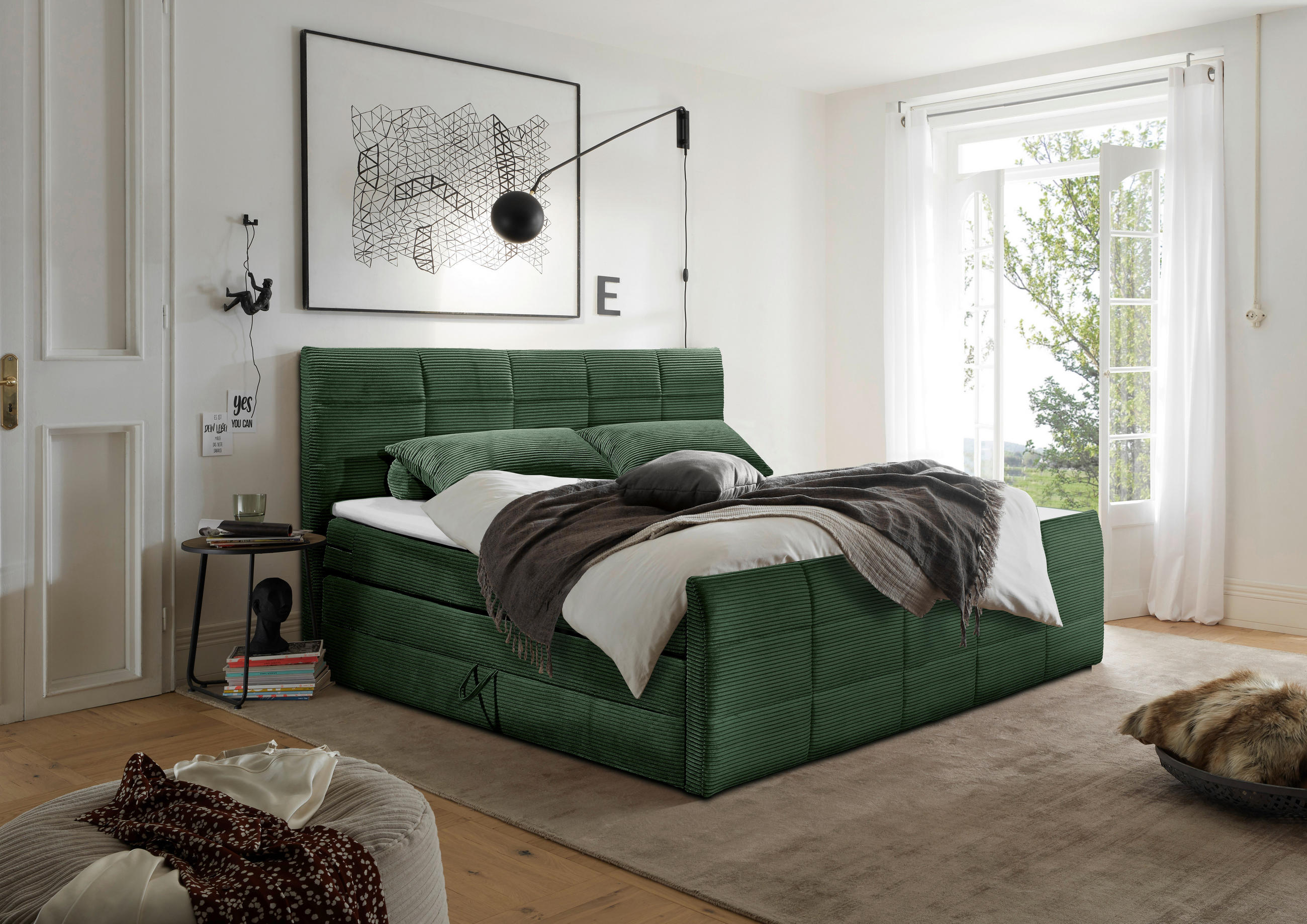 BOXSPRINGBETT 180/200 cm  in Olivgrün  - Schwarz/Olivgrün, MODERN, Holzwerkstoff/Kunststoff (180/200cm) - MID.YOU