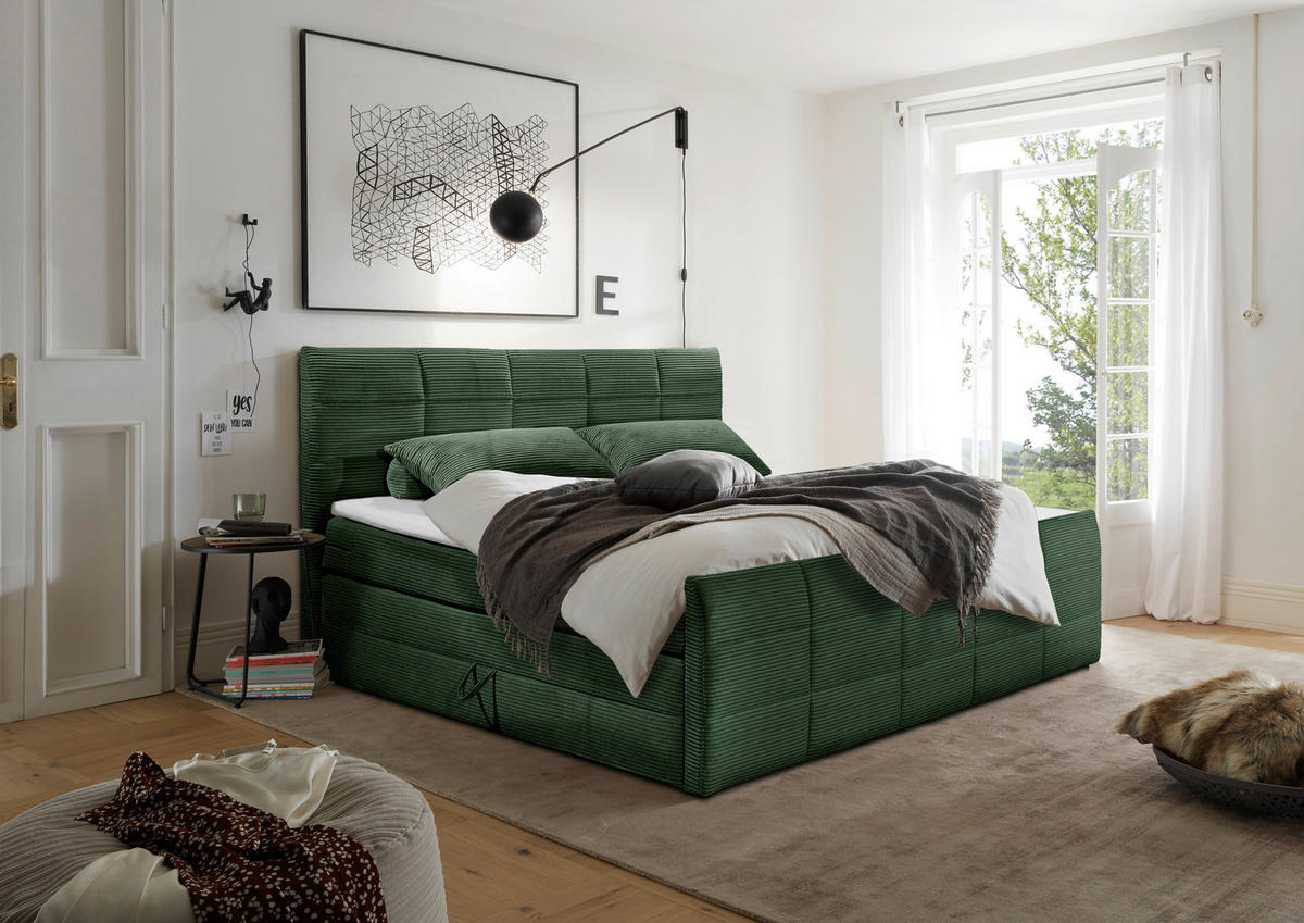 BOXSPRINGBETT 180/200 cm  in Olivgrün  - Schwarz/Olivgrün, MODERN, Holzwerkstoff/Kunststoff (180/200cm) - MID.YOU