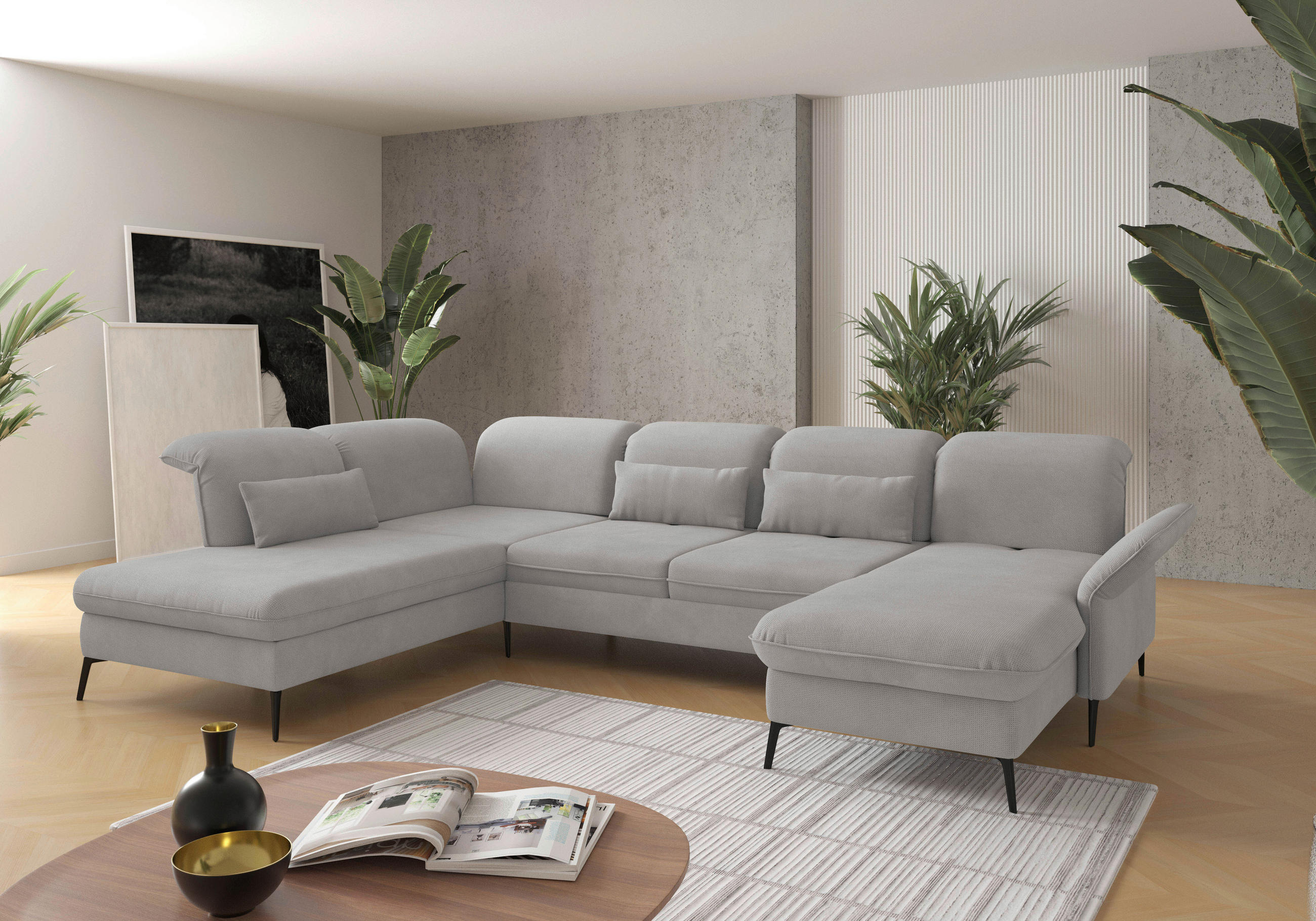 WOHNLANDSCHAFT in Flachgewebe Silberfarben  - Silberfarben/Schwarz, Konventionell, Textil/Metall (231/359/198cm) - Sit & More
