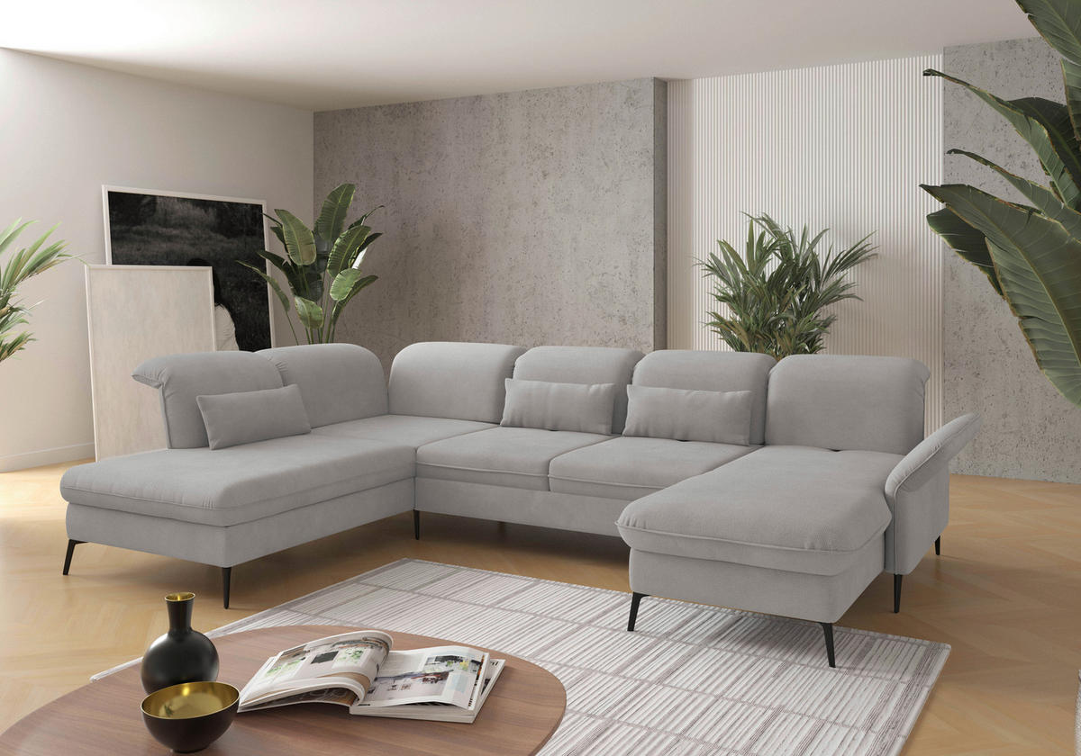 WOHNLANDSCHAFT in Flachgewebe Silberfarben  - Silberfarben/Schwarz, Konventionell, Textil/Metall (231/359/198cm) - Sit & More