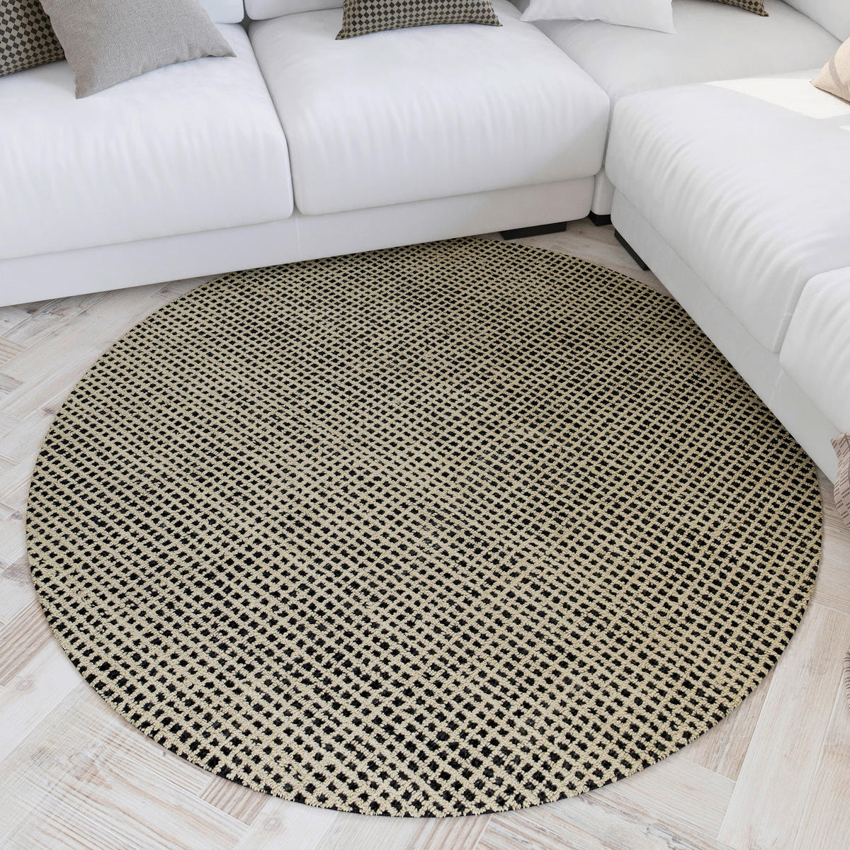 WEBTEPPICH Wohnzimmer 180 cm Hamptons Twentynine Schwarz, Sandfarben rund  - Sandfarben/Schwarz, Design, Textil (180cm) - WECON HOME