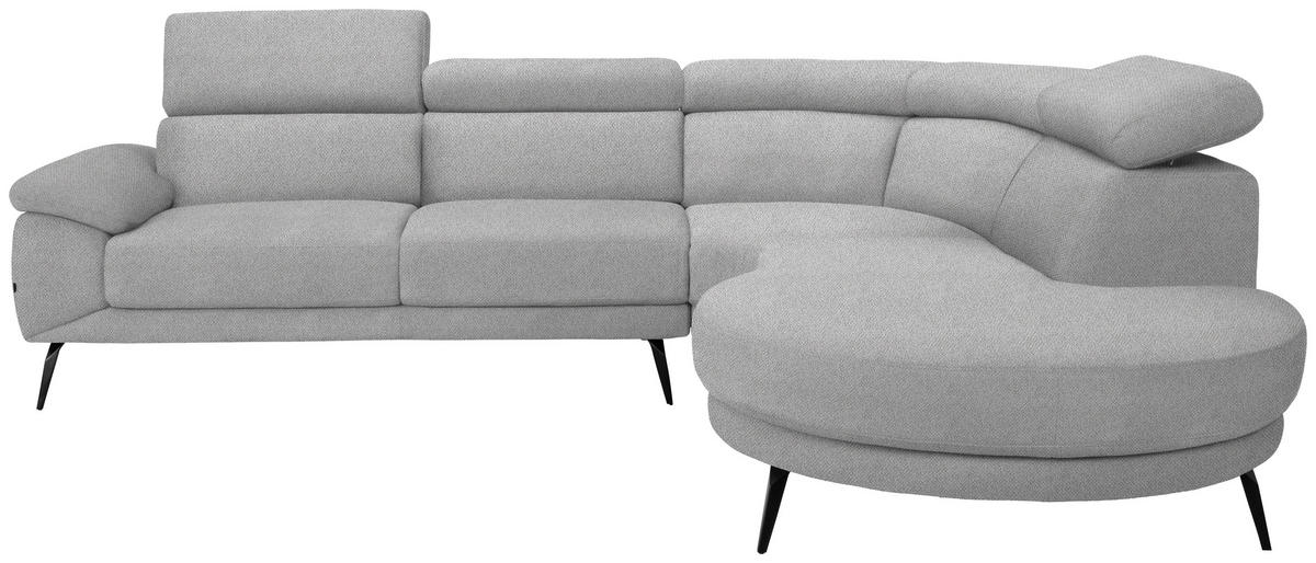 ECKSOFA Hellgrau Velours  - Hellgrau/Schwarz, Design, Textil/Metall (299/264cm) - Novel