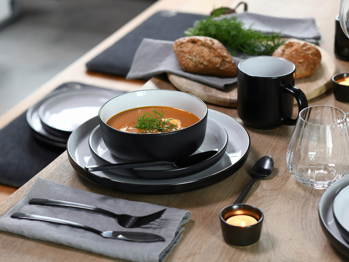 KOMPLETT SERVIS Nordic Cool Black 16 delar  - gråvit/svart, Basics, keramik - Creatable