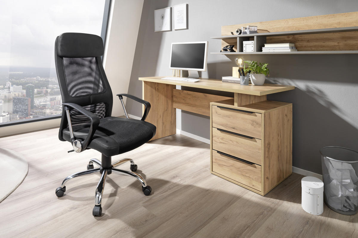 SCHREIBTISCH 138/60/76 cm  in Eiche Artisan  - Eichefarben/Schwarz, KONVENTIONELL, Holzwerkstoff/Metall (138/60/76cm) - Venda