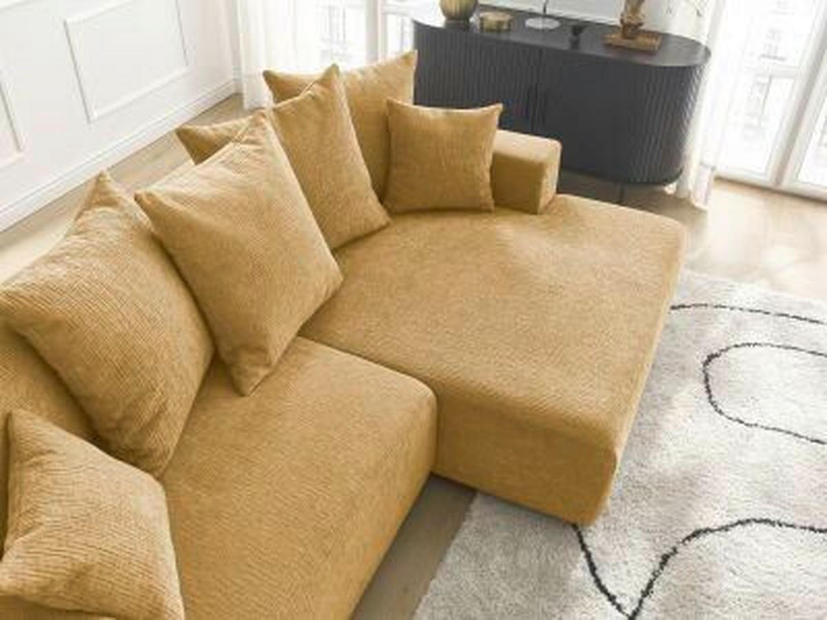 ECKSOFA Ottomane rechts  ATILLA Gelb Struktur  - Gelb/Schwarz, MODERN, Kunststoff/Textil (244/149cm)